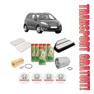 Set Pachet filtre revizie Bosch, 6 litrii ulei Castrol 5W40 HONDA FR-V (BE) 2.2 i CTDi (BE5) din 2005, 4x Stickere auto cu HONDA
