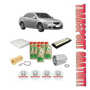 Set Pachet filtre revizie Bosch, 6 litrii ulei Castrol 5W40 HONDA ACCORD VII (CL, CN) 2.2 i-CTDi (CN1) din 2004-2008, 4x Stickere auto cu HONDA