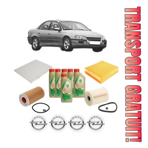 Set Pachet filtre revizie Bosch, 6 litrii ulei Castrol 5W40 OPEL OMEGA B (V94) 2.2 DTI 16V (F69, M69, P69) din 2000-2003, 4x Stickere auto cu OPEL