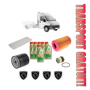 Set Pachet filtre revizie Bosch, 6 litrii ulei Castrol 5W40 PEUGEOT BOXER Platform/Chassis (244) 2.2 HDi din 2001-2006, 4x Stickere auto cu PEUGEOT