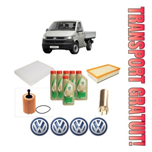 Set Pachet filtre revizie Bosch, 6 litrii ulei Castrol 5W40 Volkswagen TRANSPORTER T5 Platform/Chassis (7JD, 7JE, 7JL, 7JY, 7JZ, 7F 1.9 TDI din 2003-2009, 4x Stickere auto cu Volkswagen
