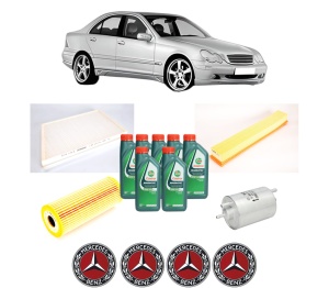 Set Pachet filtre revizie Bosch, 7 litrii ulei Castrol 10W40 MERCEDES-BENZ C-CLASS (W203) C 180 (203.035) din 2000-2002, 4x Stickere auto cu MERCEDES-BENZ - Img 2