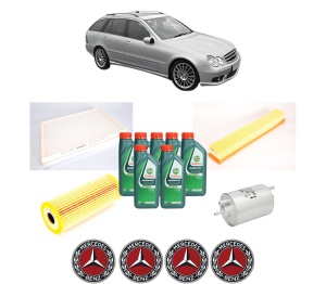 Set Pachet filtre revizie Bosch, 7 litrii ulei Castrol 10W40 MERCEDES-BENZ C-CLASS T-Model (S203) C 180 (203.235) din 2001-2002, 4x Stickere auto cu MERCEDES-BENZ - Img 2