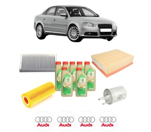 Set Pachet filtre revizie Bosch, 7 litrii ulei Castrol 5W30 AUDI A4 B7 (8EC) 3.2 FSI quattro din 2005-2008, 4x Stickere auto cu AUDI - Img 2