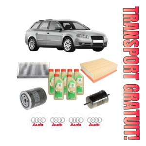 Set Pachet filtre revizie Bosch, 7 litrii ulei Castrol 5W30 AUDI A4 B7 Avant (8ED) 3.0 quattro din 2004-2006, 4x Stickere auto cu AUDI