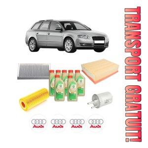 Set Pachet filtre revizie Bosch, 7 litrii ulei Castrol 5W30 AUDI A4 B7 Avant (8ED) 3.2 FSI quattro din 2005-2008, 4x Stickere auto cu AUDI