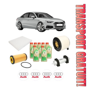 Set Pachet filtre revizie Bosch, 7 litrii ulei Castrol 5W30 AUDI A5 Sportback (F5A, F5F) 3.0 TDI quattro din 2017-2020, 4x Stickere auto cu AUDI