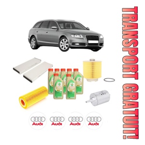 Set Pachet filtre revizie Bosch, 7 litrii ulei Castrol 5W30 AUDI A6 C6 Avant (4F5) 2.4 din 2005-2008, 4x Stickere auto cu AUDI