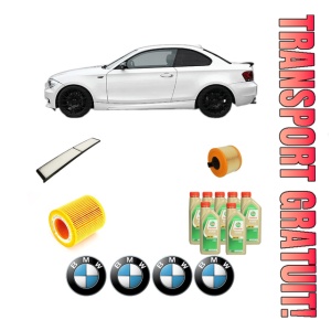 Set Pachet filtre revizie Bosch, 7 litrii ulei Castrol 5W30 BMW Seria 1 Coupe (E82) 125 i din 2008-2013, 4x Stickere auto cu BMW