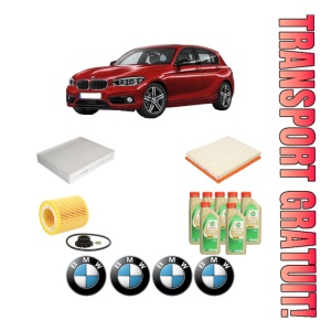 Set Pachet filtre revizie Bosch, 7 litrii ulei Castrol 5W30 BMW Seria 1 (F21) M 135 i xDrive din 2012-2016, 4x Stickere auto cu BMW