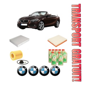 Set Pachet filtre revizie Bosch, 7 litrii ulei Castrol 5W30 BMW Seria 2 Convertible (F23) M 235 i xDrive din 2015-2016, 4x Stickere auto cu BMW