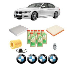 Set Pachet filtre revizie Bosch, 7 litrii ulei Castrol 5W30 BMW Seria 3 (F30, F80) ActiveHybrid din 2012-2015, 4x Stickere auto cu BMW - Img 2