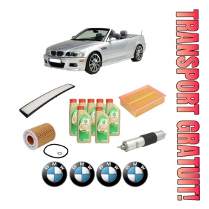 Set Pachet filtre revizie Bosch, 7 litrii ulei Castrol 5W30 BMW Seria 3 Compact (E46) 325 ti din 2001-2004, 4x Stickere auto cu BMW