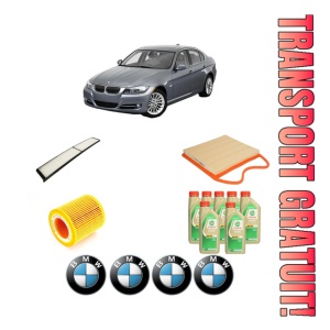 Set Pachet filtre revizie Bosch, 7 litrii ulei Castrol 5W30 BMW Seria 3 (E90) 335 i xDrive din 2008-2011, 4x Stickere auto cu BMW