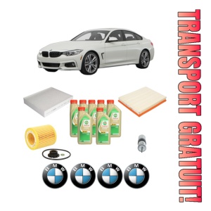 Set Pachet filtre revizie Bosch, 7 litrii ulei Castrol 5W30 BMW Seria 3 Gran Turismo (F34) 335 i xDrive din 2013-2014, 4x Stickere auto cu BMW