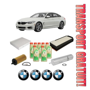 Set Pachet filtre revizie Bosch, 7 litrii ulei Castrol 5W30 BMW Seria 3 Gran Turismo (F34) 335 d xDrive din 2014, 4x Stickere auto cu BMW