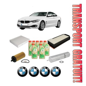 Set Pachet filtre revizie Bosch, 7 litrii ulei Castrol 5W30 BMW Seria 4 Coupe (F32, F82) 430 d din 2013-2020, 4x Stickere auto cu BMW