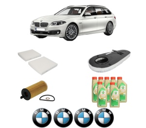 Set Pachet filtre revizie Bosch, 7 litrii ulei Castrol 5W30 BMW Seria 5 Touring (F11) 535 d xDrive din 2011-2017, 4x Stickere auto cu BMW - Img 2