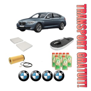 Set Pachet filtre revizie Bosch, 7 litrii ulei Castrol 5W30 BMW Seria 5 Gran Turismo (F07) 530 d xDrive din 2010-2012, 4x Stickere auto cu BMW