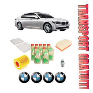 Set Pachet filtre revizie Bosch, 7 litrii ulei Castrol 5W30 BMW Seria 7 (F01, F02, F03, F04) 730 i, Li din 2009-2015, 4x Stickere auto cu BMW