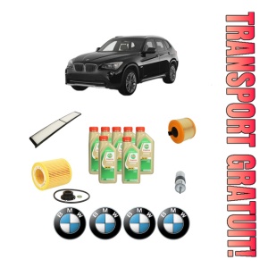 Set Pachet filtre revizie Bosch, 7 litrii ulei Castrol 5W30 BMW Seria X1 (E84) xDrive 25 i din 2010-2011, 4x Stickere auto cu BMW