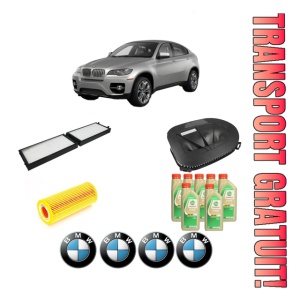 Set Pachet filtre revizie Bosch, 7 litrii ulei Castrol 5W30 BMW Seria X6 (E71, E72) xDrive 30 d din 2010-2014, 4x Stickere auto cu BMW