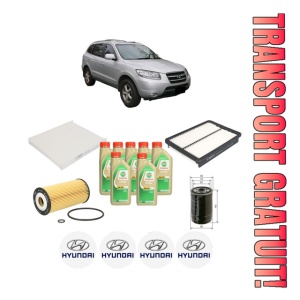 Set Pachet filtre revizie Bosch, 7 litrii ulei Castrol 5W30 HYUNDAI SANTA FÉ II (CM) 2.2 CRDi din 2009-2010, 4x Stickere auto cu HYUNDAI