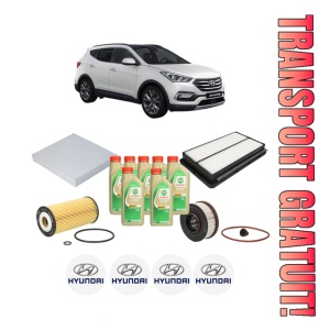 Set Pachet filtre revizie Bosch, 7 litrii ulei Castrol 5W30 HYUNDAI SANTA FE IV SUV Van (TM) 2.2 CRDi AWD din 2018-2020, 4x Stickere auto cu HYUNDAI