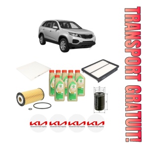 Set Pachet filtre revizie Bosch, 7 litrii ulei Castrol 5W30 KIA SORENTO II (XM) 2.2 CRDi 4WD din 2009-2015, 4x Stickere auto cu KIA