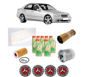 Set Pachet filtre revizie Bosch, 7 litrii ulei Castrol 5W30 MERCEDES-BENZ C-CLASS (W203) C 200 CDI (203.007) din 2003-2007, 4x Stickere auto cu MERCEDES-BENZ - Img 2