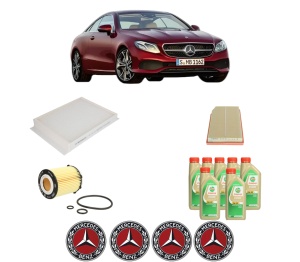 Set Pachet filtre revizie Bosch, 7 litrii ulei Castrol 5W30 MERCEDES-BENZ E-CLASS Coupe (C238) E 350 EQ Boost (238.385) din 2017, 4x Stickere auto cu MERCEDES-BENZ - Img 2