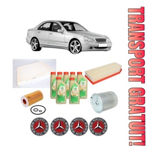 Set Pachet filtre revizie Bosch, 7 litrii ulei Castrol 5W30 MERCEDES-BENZ C-CLASS (W203) C 270 CDI (203.016) din 2000-2007, 4x Stickere auto cu MERCEDES-BENZ