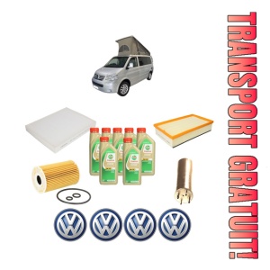 Set Pachet filtre revizie Bosch, 7 litrii ulei Castrol 5W30 Volkswagen CALIFORNIA T5 Camper (7EC, 7EF, 7EG, 7HF, 7HC) 2.0 TDI 4motion din 2010-2015, 4x Stickere auto cu Volkswagen