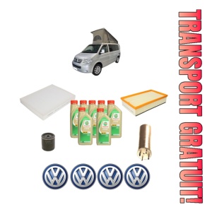 Set Pachet filtre revizie Bosch, 7 litrii ulei Castrol 5W30 Volkswagen CALIFORNIA T5 Camper (7EC, 7EF, 7EG, 7HF, 7HC) 2.0 TDI 4motion din 2010-2015, 4x Stickere auto cu Volkswagen