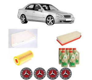 Set Pachet filtre revizie Bosch, 7 litrii ulei Castrol 5W40 MERCEDES-BENZ C-CLASS (W203) C 30 CDI AMG (203.018) din 2003-2007, 4x Stickere auto cu MERCEDES-BENZ - Img 2