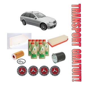 Set Pachet filtre revizie Bosch, 7 litrii ulei Castrol 5W40 MERCEDES-BENZ C-CLASS T-Model (S203) C 220 CDI (203.206, 203.208) din 2001-2007, 4x Stickere auto cu MERCEDES-BENZ