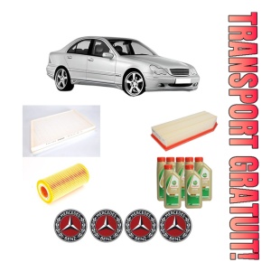 Set Pachet filtre revizie Bosch, 7 litrii ulei Castrol 5W40 MERCEDES-BENZ C-CLASS (W203) C 30 CDI AMG (203.018) din 2003-2007, 4x Stickere auto cu MERCEDES-BENZ