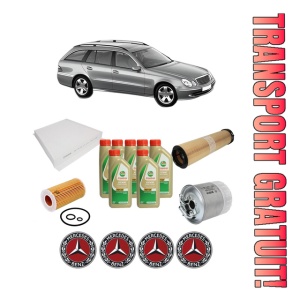 Set Pachet filtre revizie Bosch, 7 litrii ulei Castrol 5W40 MERCEDES-BENZ E-CLASS T-Model (S211) E 220 T CDI (211.208) din 2006-2009, 4x Stickere auto cu MERCEDES-BENZ