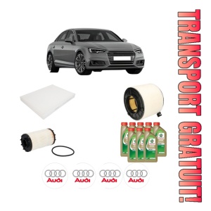 Set Pachet filtre revizie Bosch, 8 litrii ulei Castrol 0W20 AUDI A4 B9 (8W2, 8WC) S4 TFSi quattro din 2016, 4x Stickere auto cu AUDI