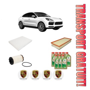 Set Pachet filtre revizie Bosch, 8 litrii ulei Castrol 0W20 PORSCHE CAYENNE Coupe (9YB) 3.0 AWD (9YBAA1) din 2019, 4x Stickere auto cu PORSCHE