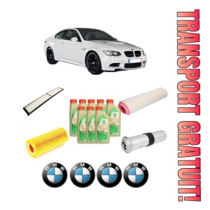 Set Pachet filtre revizie Bosch, 8 litrii ulei Castrol 5W30 BMW Seria 3 Coupe (E92) 325 d din 2007-2010, 4x Stickere auto cu BMW