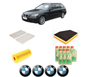 Set Pachet filtre revizie Bosch, 8 litrii ulei Castrol 5W30 BMW Seria 5 Touring (E61) 535 d din 2007-2010, 4x Stickere auto cu BMW - Img 2