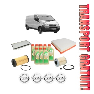 Set Pachet filtre revizie Bosch, 8 litrii ulei Castrol 5W30 OPEL VIVARO A Van (X83) 2.0 CDTI (F7) din 2006-2014, 4x Stickere auto cu OPEL