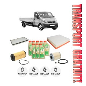 Set Pachet filtre revizie Bosch, 8 litrii ulei Castrol 5W30 RENAULT TRAFIC II Platform/Chassis (EL) 2.5 dCi 145 (EL0J) din 2006, 4x Stickere auto cu RENAULT