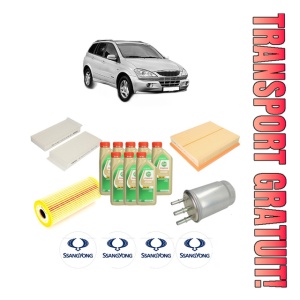 Set Pachet filtre revizie Bosch, 8 litrii ulei Castrol 5W30 SSANGYONG KYRON 2.0 Xdi 4x4 din 2005-2014, 4x Stickere auto cu SSANGYONG
