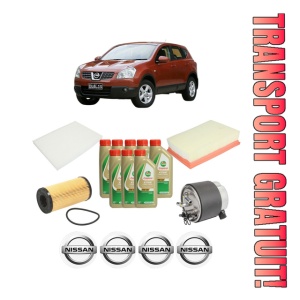 Set Pachet filtre revizie Bosch, 8 litrii ulei Castrol 5W40 NISSAN QASHQAI I (J10, NJ10) 2.0 dCi din 2007-2013, 4x Stickere auto cu NISSAN