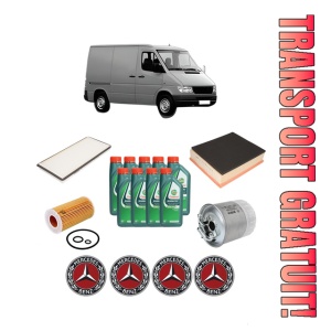 Set Pachet filtre revizie Bosch, 9 litrii ulei Castrol 10W40 MERCEDES-BENZ SPRINTER 2-t Van (B901, B902) 216 CDI (902.661, 902.662) din 2000-2006, 4x Stickere auto cu MERCEDES-BENZ