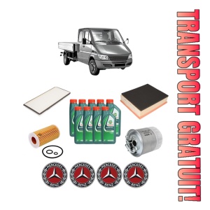 Set Pachet filtre revizie Bosch, 9 litrii ulei Castrol 10W40 MERCEDES-BENZ SPRINTER 5-t Platform/Chassis (B905) 616 CDI (905.612, 905.613, 905.622, 905.623) din 2001-2006, 4x Stickere auto cu MERCEDES-BENZ