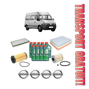 Set Pachet filtre revizie Bosch, 9 litrii ulei Castrol 10W40 NISSAN INTERSTAR Van (X70) dCi 100 din 2003-2006, 4x Stickere auto cu NISSAN