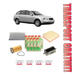 Set Pachet filtre revizie Bosch, 9 litrii ulei Castrol 5W30 AUDI A4 B6 Avant (8E5) S4 quattro din 2003-2004, 4x Stickere auto cu AUDI